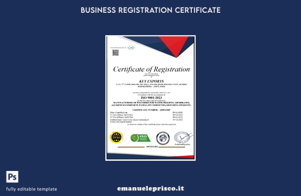 certificato di registrazione India Key Export stile verificato Modello Word e PD